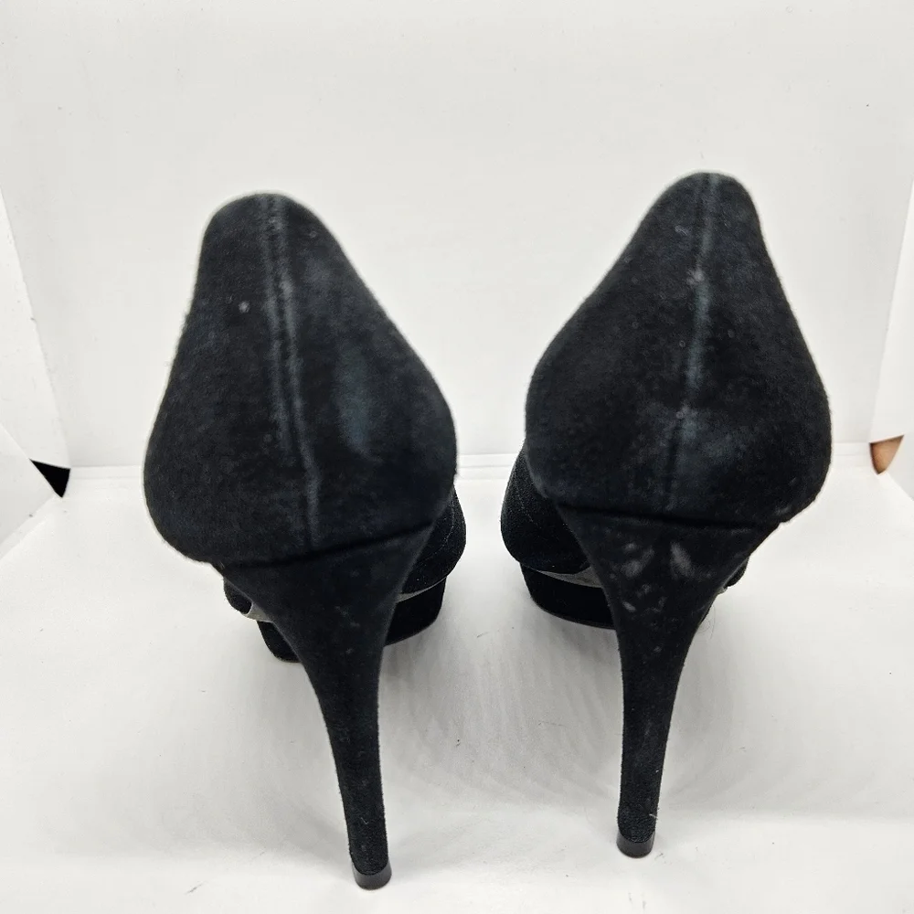 Tory Burch black suede Camille platform stiletto heels size 6